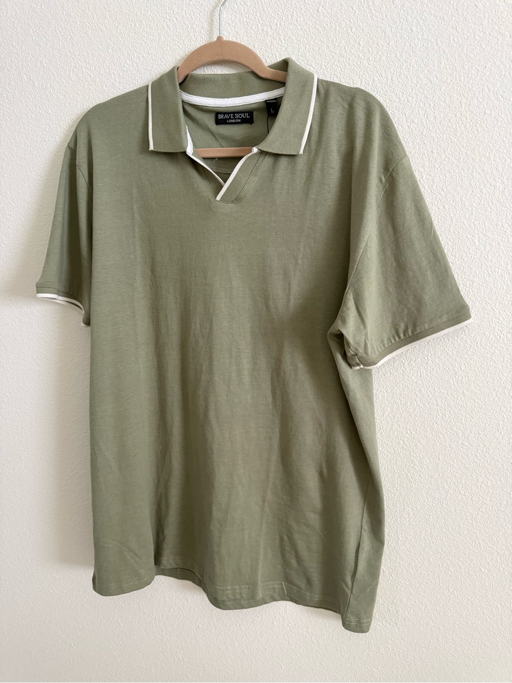 Brave Soul Men's Olive Polo with White Trim Cotton